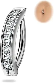 [BodyBonita] G23 Titanium Belly Button Rings - Internally Threaded 14mm Long Belly Ring Round Square Star Teardrop CZ Navel Rings for Women