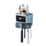 Toothbrush Shelf Punch Free Wall Mounted Mouthwash Cup Holder Toilet Storage Rack Blue 2 Cups
