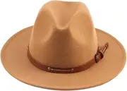 [JEWEDECO] Classic Wide Brim Men's Women's Woolen Jazz Hat Stylish for Occasions Khaki