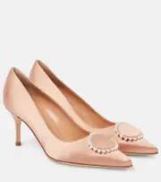 [Manolo Blahnik] Manolo Blahnik Kifaclo 70 embellished satin pumps AU 7 beige