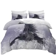 Winter Thunder Snow Running Wild Black Horse Quilt Cover