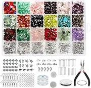 1150pcs Crystal Jewellery Making Kit, 18 Colors Chip Gemstone Beads, with Irregular Natural Stone, Jewellery Wire, Pliers and Box, for DIY for Earring Necklace Bracelet Making