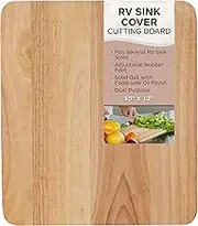 TonGass 15x13x3/4'' RV Sink Cover with Adjustable Rubber Feet - Solid Oak with Food-Safe Oil Finish - Dual Purpose Sink Cover & Cutting Board Add Counter Space in Your RV Kitchen, Beige (RVBB)