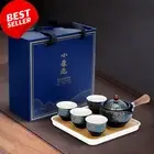 Rotating Teapot with Strainer, Kung Fu Tea Set, Ceramic, Portable