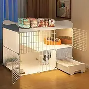 GUAWJRZDP 2-Tier Cat Enclosures, Cat Cage, Cat Playpen, with Cat Litter Box, Transparent, Large Space, with Fence On Top, Storage, White, Cat House(43.7x19.3x32.7in)