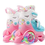 Optional Size Adjustable Roller Skates for Girls, Roller Skates for Girls - PU Leather High-Top Roller Skates Breathable Roller Skates Indoor Outdoor Skating Shoes for Children