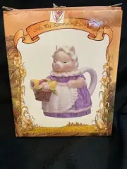 NOS 1991 Mrs. Pig (TP-11) Teapot, Heritage Mint, Lesser & Pavey, Purple Dress