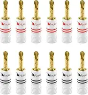 Nakamichi Excel Series 24k Gold Plated Banana Plug 12 AWG - 18 AWG Gauge Size 4mm Speakers Amplifier Hi-Fi AV Stereo Home Theatre Audio Wire Cable Screw Connector (12 Pcs (6-Pairs), BFA Plug)
