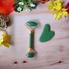 Natural Green Jade Mssage Roller & Gua Sha,Jade Fcial Mssage Kit,WITH WOODEN BOX