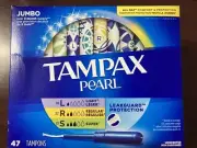 Tampax Pearl, Tampons, Jumbo, Light/Regular/Super Absorbency, 47 Count