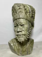 SHONA STONE SCULPTURE, male bust statue, butter jade stone, 8.5" X 4.5" X 2"
