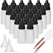 Hyber&Cara 50 Pcs 10ml Dropper Bottle Plastic Squeeze Bottle Eye Liquid Dropper with Tamper Evident Screw Top, Bonus 2 Funnels and 2 Pipette