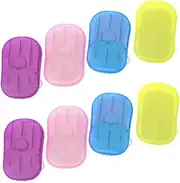 NAMOARLY 8pcs Boxed Travel Soap Sheets Portable Hand Washing Tablets Paper Soap Flakes Safe for Face Hand Wash Compact Plastic Box for Outdoor Activities Color
