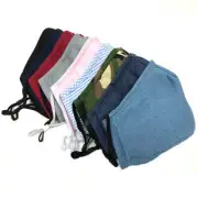 4x Blue Washable Reusable 100% Cotton 3 layers Fabric Face Mask with Rear Pocket