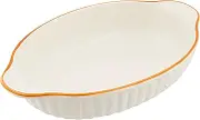 Banko Ware 12478 Color Line Oval Gratin Dish, Yellow Line, Microwave, Dishwasher Safe, Made in Japan