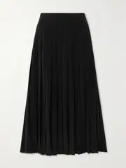 [Saloni] Saloni - Kilt Pleated Stretch-crepe Midi Skirt - Black - UK 14 UK 14 Black