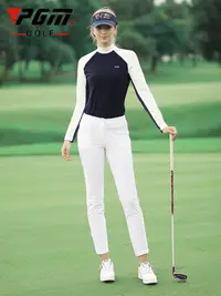 在飛比找樂天市場購物網優惠-PGM高爾夫打底衣女運動服裝女春夏季衣服拼色套裝長袖T恤立領