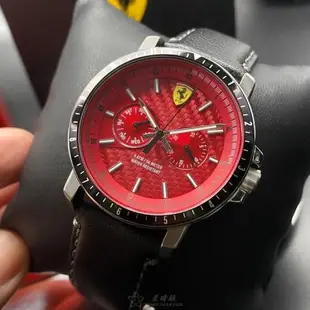 FERRARI手錶, 男錶 42mm 黑銀色圓形精鋼錶殼 紅色中三針顯示, 雙眼, 運動錶面款 FE00065