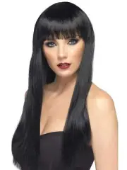 Beauty Classic Wig Black Long Straight with Fringe Fancy Dress Accessory