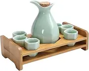 Wine Jug Ceramic Sake Cups Japanese Sake Set 7 Piece Saki Cup Set Hot and Cold Sake Container Sake Gift Set with Holder Shelf Wine Glass