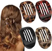 Oeusnael 4 PCS Flat Hair Clips, French Round Lay Down Hair Claw Clips for Women Girls,Strong Hold Hair Barrettes for Thick Thin Hair,Comfortable Curved Flat Clips for Lying,Driving and More (Tortoise)