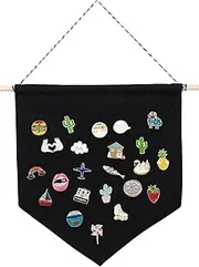 POPETPOP Blank Canvas Banner- Hanging Pennant Flag with Wooden Stick Pin Display Banner Wall Hanging Brooch Pin Organizer for Display Badge Buttons Lapel Collection
