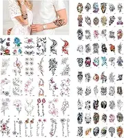 AGR STOREE 90 Sheets Temporary Tattoos Stickers, Fake Body Arm Chest Shoulder Tattoos for Men and Women, Halloween Temporary Tattoos Black Fake Skull Skeleton Tattoos for Halloween Cosplay