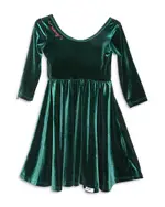 Worthy Threads Girls' Holiday Twirly Dress in Emerald Stretch Velvet - Little Kid, Big Kid
