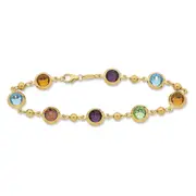 Bevilles 9kt Yellow Gold Silver Infused Multi Coloured Stones Bracelet