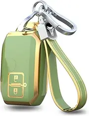 ontto Car Key fob Cover Fit for Suzuki Swift Wagon R Jimny Sierra Ignis MK53S Crossover Spacia 2 Buttons Key case TPU Smart Key Shell Holder Bag Keychain Keyring Protective Accessories Green