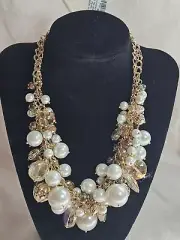 Charter Club Glass Fashion Pearl Beaded Gold-Tone Bib Layered Statement Necklace