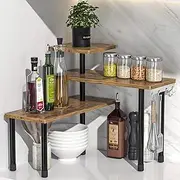 JayRex Countertop Organizer Organization, 3 Tier Moveable Corner Shelf Organizer for Kitchen, Bathroom, Spice Rack, Coffee Area, Over Sink, Dresser Table (Rustic Brown)