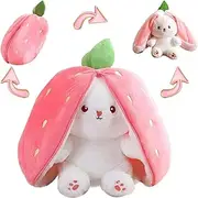 Bunny Stuffed Animal, Reversible Strawberry Rabbit Plush, Super Soft Strawberry Bunny Plush, Gifts for Boys and Girls, Children's Room Decoration (Strawberry, 9.8 in)