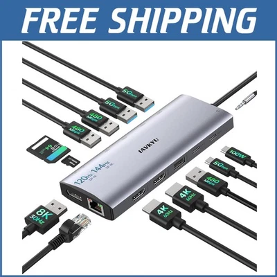 Versatile 14-Port USB C Dock: 8K/4K Triple Monitor & Multi-Device Compatibility