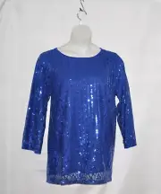 Bob Mackie 3/4 Sleeve Sequin Pull-Over Top Size S Royal