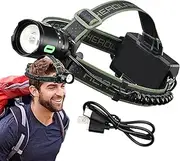 Head Flashlight for Adults - Headlamp for Adults,Waterproof Bright Torch with 8 Modes Safety Warning Design for Fishing Backpacking Outdoor Walking