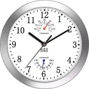 HITO 10 Inch Silent Wall Clock Battery Operated Non Ticking Glass Cover Silver