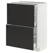 METOD / MAXIMERA base cabinet with 2 drawers, white/Nickebo matt anthracite, 60x37x80 cm