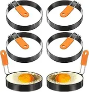 uxcell 6Pcs Egg Rings 4" Stainless Steel Nonstick Pancake Cooking Ring with Silicone Handle for Griddle Frying Eggs Sandwich Omelets Breakfast