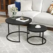 VERFARM Round Nesting Coffee Table Modern Furniture Nesting Side Set of 2 Stacking Side Tea Table End Table for Living Room Balcony Office with Sturdy Metal Frame, Easy Assembly, Black
