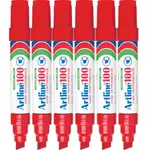 Artline 100 Box 6 Permanent Marker 12mm Chisel Tip Thick Nib (Red)