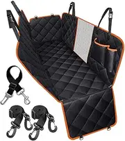 Dog Seat Cover, Waterproof Dog Car Seat Cover Back Seat Hammock with Mesh Visual Window & Side Flaps & Dog Seat Belt, Scratchproof Pet Seat Cover for Cars, Trucks, SUVs - 147 x 137cm