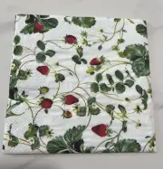 3x Single Paper Napkins For Decoupaging. White With Strawberry Design
