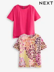 Pink and Bright Animal Printed Textured Fabric Boxy T-Shirts 2 Pack (AH5482) | $75