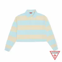 在飛比找momo購物網優惠-【GUESS】女裝 寬條紋 LOGO 短版 POLO T-s