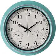 Outdoor Garden Wall Clock, with & Humidity Garden Clocks Outdoor Waterproof and Sunscreen Outside Clock Outdoor Wall Clock Indoor Outdoor Decoration 18 Inches Multicolor C