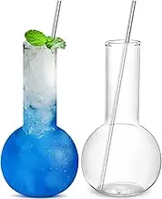 INFTYLE Creative Tube Cocktail Glass Set of 2-14oz Distilling Flask Clear Glass for Cocktail Martini Tequila Margarita for Party, Home Bar