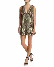 $898 NEW Alice + Olivia Odell Embellished Caftan Mini Dress Sequins Gold Red 2