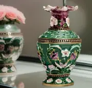 KEREN KOPAL Fabergé Ornate Floral Vase Enamel Pewter Trinket Box Crystals NEW