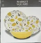 12 Piece Melamine Dinnerware Set Lemon Print Dinner Plates, Salad Plates, Bowls
